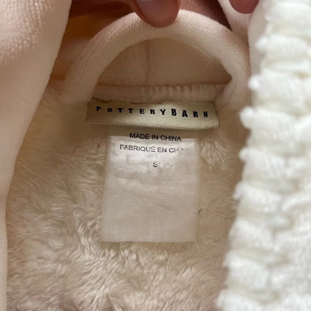 Pottery Barn Robe Womens Size Small Plush Fleece Lined Shawl Wrap Belted Ivory - Picture 12 of 12
